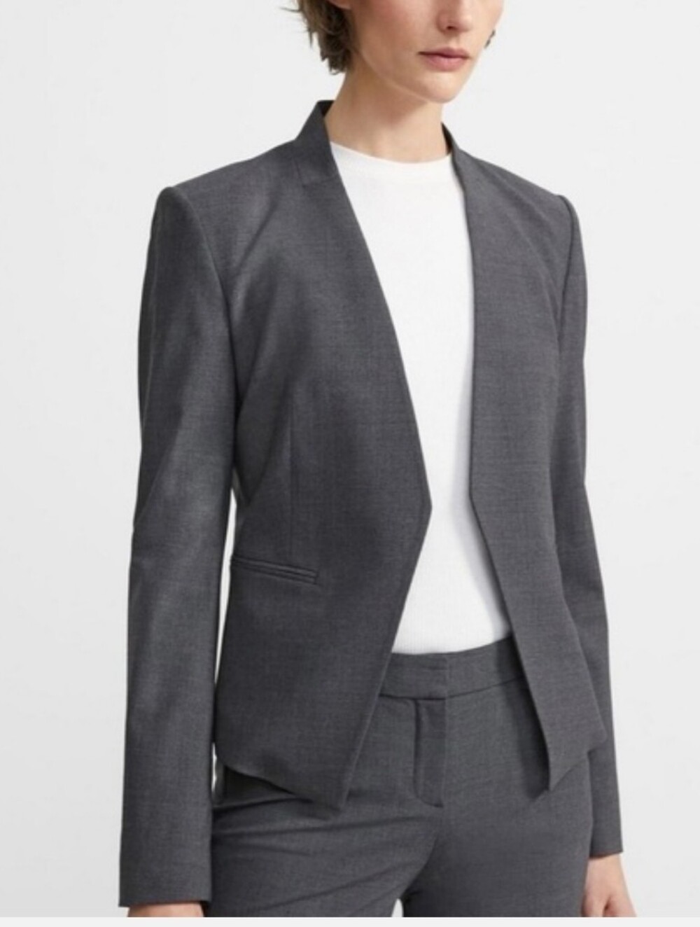 Theory Lanai Collarless Open Front Wool Gray Blazer XS Office Chic